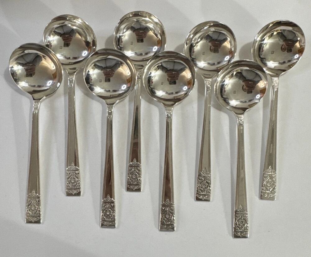 8 Bouillon Soup Spoons - Inauguration Pattern Silverplate National Silver